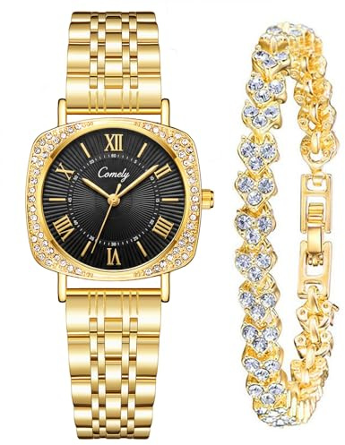 CIVO Orologio Analogico Donna da Polso: Acciaio Inossidabile Impermeabile -Oro Classico Affari Orologi Quarzo Set Regali