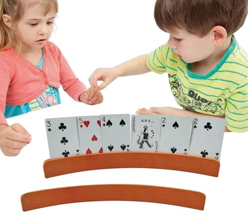 Spielkartenhalter-Set – Freihändiger Poker-Halter, gebogener Holzständer, Karten-Organizer, 2 Stück, Poker-Brücken-Kartenhalter, Holzständer, Kartenorganizer für Poker, Canasta, Pinochle, Kinder, A