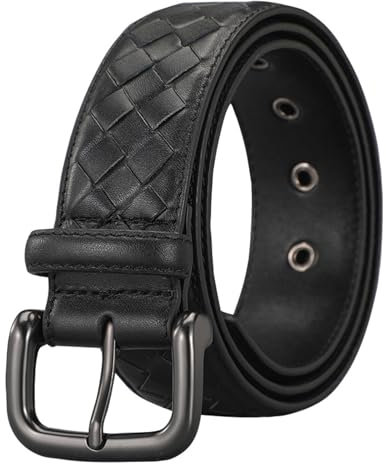 AGUTALITHIC Flecht-Gürtel Aus Vollrindleder 3,8 cm | Flecht-Ledergürtel Für Damen Herren 38mm | Unisex Handgemachter Riemen | Geflochtener Gürtel Mit Silberner Schließe(100cm/39, Black)