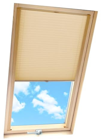 Home-Vision® Dachfenster Premium Plissee Faltrollo mit Bohren Dachfensterkompatibel (Beige für PK08 - Holzfarben) Dachfensterrollos Blickdicht Sonnenschutz, Montage inkl
