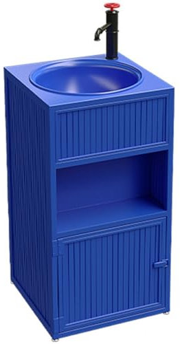 ZTGL Waschbecken Mit Armaturen Modern Schmiedeeisen Standwaschbecken Garten Kreativität Industrial Style Bar KTV Hohe Qualität Waschtisch Stehend Mit Wasserhahn,Blau,Without Mirror
