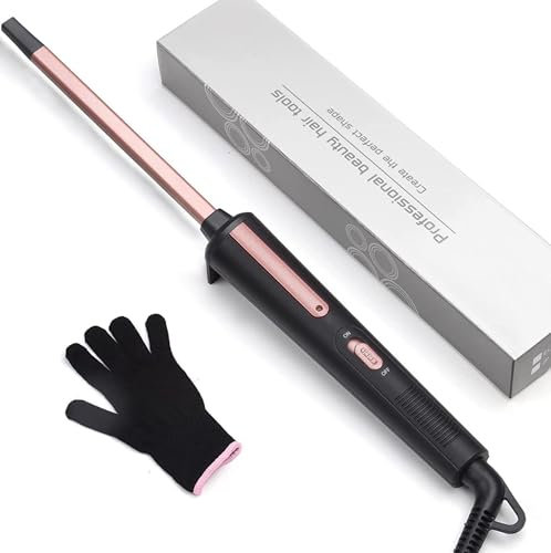 Curling Wand 9MM, Thin Curling Iron Tight Curls Ceramic Barrel Hair Curling Wand for Long & Short Hair