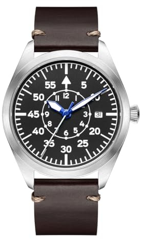 Boyarca Orologio da pilota Aviator Meccanico Automatico Orologi Flieger Immersione Orologio da Polso Meccanico Orologi Reloj Piloto Aviador con Luminoso Impermeabile Data, nero