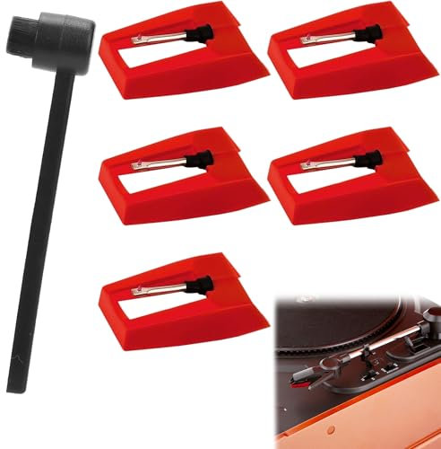 5PCS Record Player Needle Replacement and 1pc Cleaning Brush Lightweight Vinyl Record Player Needle Stylus Wear Resistance Vinyl Needle Replacement for Installation On The Tape Recorder Needle