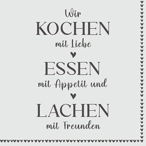 Paper+Design 20 Servietten Sprüche Kochen Essen Lachen als Tischdeko Papierservietten mit Motiv, 33 x 33cm