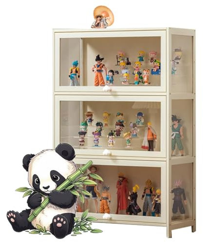 uofgcru Vitrine en Verre, Vitrinecrylique, Vitrine Meuble de Rangement, Vitrine pour Collection Vitrine Curio pour Collection De Figurines Et Objets Rares 106x60x33cm(3 Tier)-Cream
