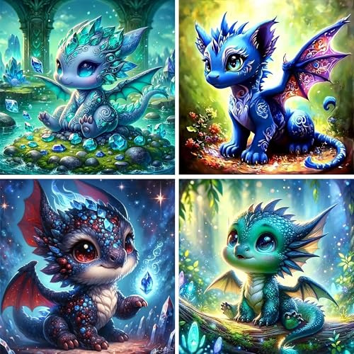Tyanlenr 4er Set Diamond Painting Tiere 30x30 CM, DIY Vollbohrer Diamant Malerei 4 Sets für Kinder Erwachsene, 5D Diamond Painting Bilder Tier für Wanddekoration