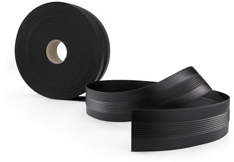 Quest Profil de transition 70 mm de raccord en PVC sans bande adhésive, couvre-joint, Plinthe de sol, profil de sol pour intérieur – Flexible, Plat (Noir, 1m)