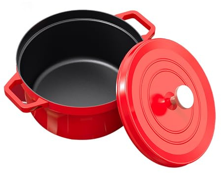 Pentola smaltata in ghisa antiaderente con coperchio: 3.8L capacità pentola da cucina a 360° conduzione termica antiruggine per cucina cottura stufata arrosto