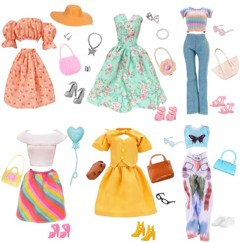 33 vêtements compatibles avec les poupées Barbie de 11,5 pouces, 2 robes, 4 hauts, 2 jupes, 2 pantalons, 6 paires de chaussures, 6 poches, 11 accessoires pour poupées de 11,5
