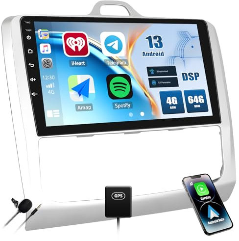 CAMECHO 4+64G 9 Pulgadas DSP Navi Autorradio para Ford Focus Mk2 2004-2011, Android 15 Bluetooth Radio HD Pantalla Táctil con Wireless Carplay Android Auto WiFi GPS FM/RDS EQ Mirror Link