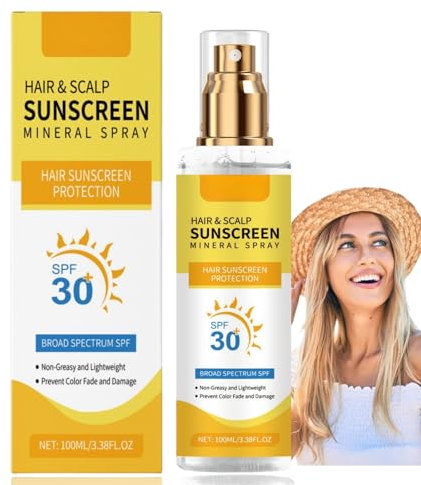 SPF30 Hair & Scalp Sunscreen,Hair Sun Protection Spray,Hair Sunscreen,Scalp Sun Protection Spray,Non-Greasy UV Protection,Moisturiser,Mineral Su/nscreen,Sca/lp Protector,Prevent Ha/ir Color Fade