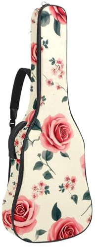 Nahtlose Gitarrentasche für Akustikgitarre, Pastellrosen, florale Elemente, 1 cm dicke Polsterung, wasserdichter Gitarrenkoffer, Rucksack mit doppelt verstellbarem Schultergurt für 101,6-106,7 cm