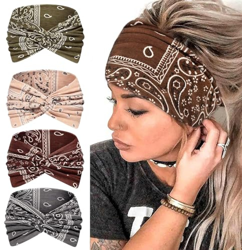 4 Stück Kopftuch Damen Sommer – 7'' Extra Breit Haarbänder Dünn, Haarband Damen, Elastische Kopftuch Weiche Boho Mehrfarbig Headband, für Yoga, Kosmetik, Sport & Haarschmuck Sommer