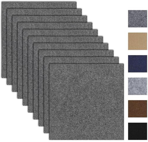 mymai Teppichfliesen Selbstklebende 30x30cm, 10 Stück Set, 0.9m² Strapazierfähige Filzfliesen mit hochwertigem Schlingenflor für Wohnung, Büro, Gewerbe, antistatisch mit Rückendeckung (Dunkelgrau)