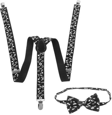 Beaupretty 1 set di bretelle musicali e fiocco da uomo vintage con motivo note musicali, accessorio elegante per eventi speciali e