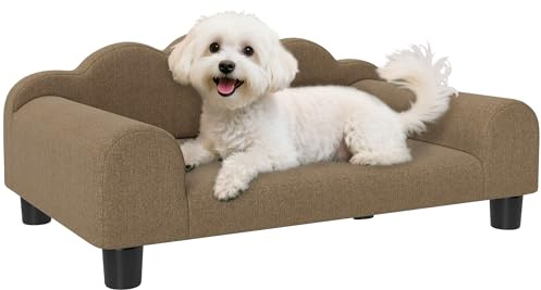 PawHut Dog Sofa Bed, Elevated Cat Sofa with Backrest and Armrest, Breathable Pet Lounge for Indoor Small Dogs, Brown