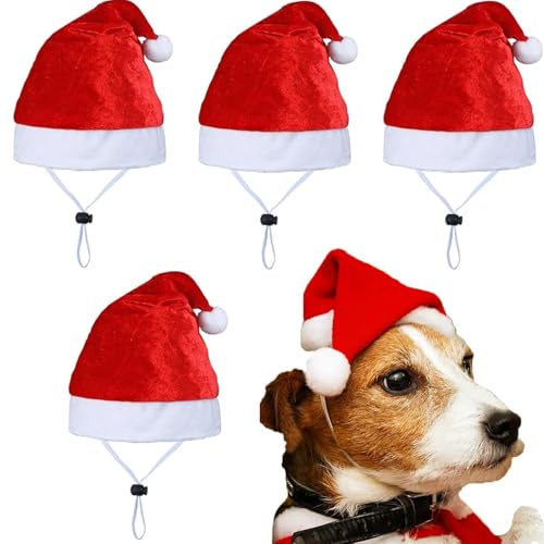 Shibida 4PCS Haustier Weihnachtsmütze,Weihnachtsmütze für Haustiere Katze,Hundekostüm Weihnachten,Weihnachtskopfschmuck Perfektes Kostümzubehör Nikolausmütze Hund Santa Mütze für Katzen Hunde