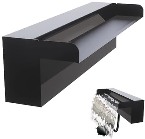 Cascade Piscine Petite Fontaine Cascade pour Bassin Sans Pompe, Kit de Trop-plein Mural Robuste pour Évier, Déversoir à Rideau D'eau en Acier Inoxydable Noir, pour Bureau de Terrasse(12in(30cm))