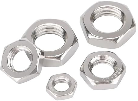 DeVow 304 Edelstahl Feingewinde Links Hand Sechskant Dünne Muttern M8 M10 M12 M14 M16 M18 M20 M22 M24 Links Gewinde Sechskant Dünne Muttern(M8x1.0x4mm 10pcs)