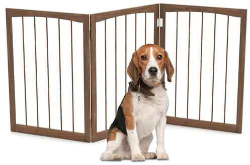 GYMAX Absperrgitter Hund 3-teilig, 159 x 76 cm Faltbar Hundegitter mit 180° Drehung, Schutzgitter Holz Hundegitter Türschutzgitter für Türen, Treppen & Veranda
