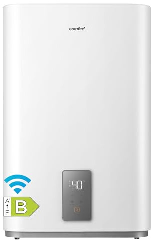 COMFEE' CWH15ED1350EUW Calentador Eléctrico de Pared de 50L, Doble Tanque, con Espacio para Debajo del Fregadero, Compacto y Fácil de Instalar, Conexión Wi-Fi, Control Remoto por Aplicación, Blanco