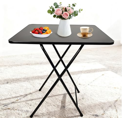 VioroKew Klapptisch Quadratisch,60 x 60 cm Campingtisch klappbar, Gartentisch mit MDF Tischplatte, Tragbarer Esstisch für Küche, Garten, Camping, Büro, Balkon (Schwarz)