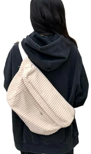 Gyios Sac Banane en Velours Côtelé pour Femmes, De Grande Capacité, À Bandoulière Décontracté Simple Téléphone-Blanc