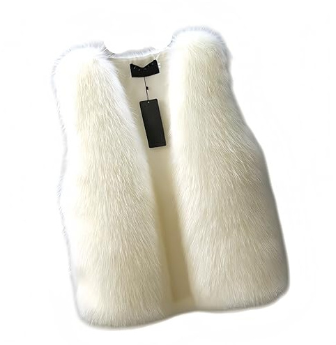 Proumhang Chaleco Mujer, Chaleco de Piel Sintética para Otoño e Invierno, Chaleco Sin Mangas de Felpa Grueso Color Sólido, Abrigo Cálido y Moderno Blanco XL