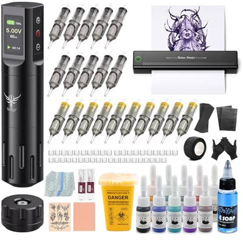 TATELF Maschine Set Kabelloses mit Stencil Drucker Zubehör Komplett inkl. Stencil Transfer Papier, Farbe & Nadeln – Ideal für Einsteiger & Profis
