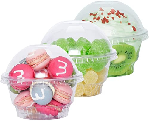 Artsotroly 5 oz Clear Plastic Dessert Cups with Dome Lids No Hole - 25 Sets Snack Bowls for Ice Cream, Parfait, Banana Pudding, Jello and Individual Desserts at Party, Fruit Cup with No Leaks