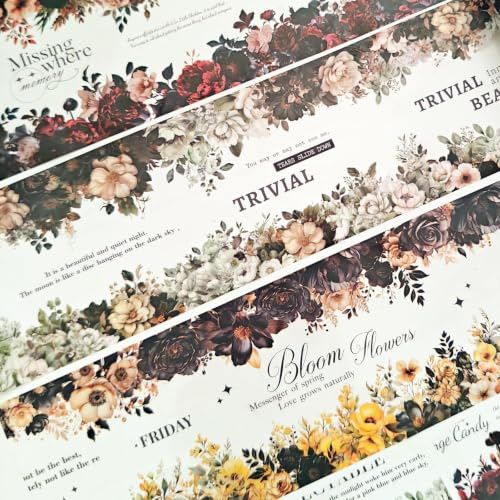 MisKepaa Scrapbook Zubehör Stickers,3 Rolls Blumen Washi Tape,Self-Adhesive PET Washi Tape for Scrapbooking,Journaling,Junk Journal,Notebook,Planner,Adult(Blossoms 1)