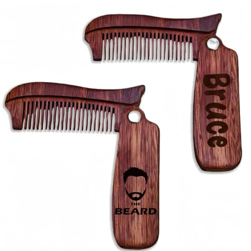 Personalisierter Pflegekamm Für Ihn – Individuell Gravierter Holz-Klappkamm Mit Feinen/groben Zinken Für Bart Und Haar, Geschenk Für Männer, Väter, Bräutigame, Ehemänner