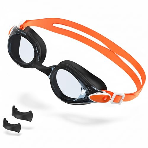Seaflar Gafas Natacion Hombre Mujer | Gafas Piscina Adultos Antivaho Impermeables Resistentes A Los Rayos UV | Reemplazable Puente Nasal Suave Para Uso Interior Y Exterior-Negro Naranja