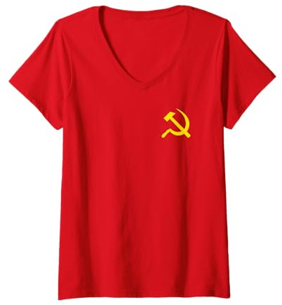 Damen Hammer und Sichel T-Shirt mit V-Ausschnitt