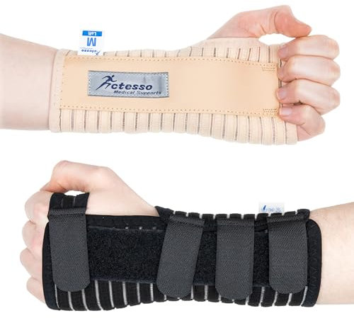 Actesso Atmungsaktive Handgelenkschiene Handgelenkstütze - Entlastung für Karpaltunnelsyndrom, Verstauchungen, RSI und Sehnenscheidenentzündung (Schwarz, M, Links)