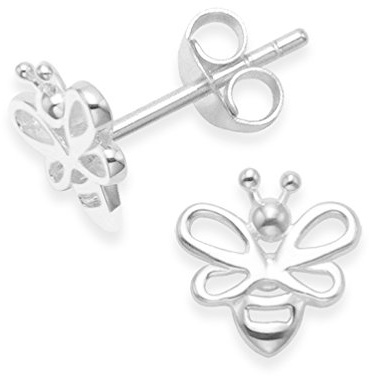 Heather Needham Silver Sterling Silver Silver Bee Earrings - Silver Bee studs. Size: 8mm x 8mm (1/3 inch). Gift Boxed 5088