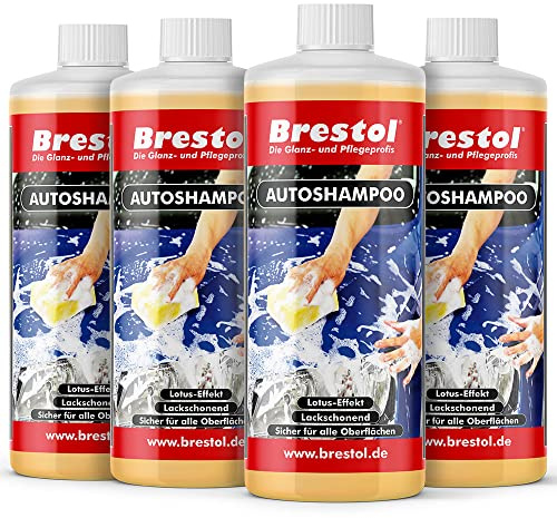 Brestol Autoshampoo 4x 1000 ml Konzentrat - Autowäsche Abperleffekt Abperl-Effekt geeignet für Foam Master Schaumsprüher Schaumsprühgerät oder manuelle Fahrzeugwäsche