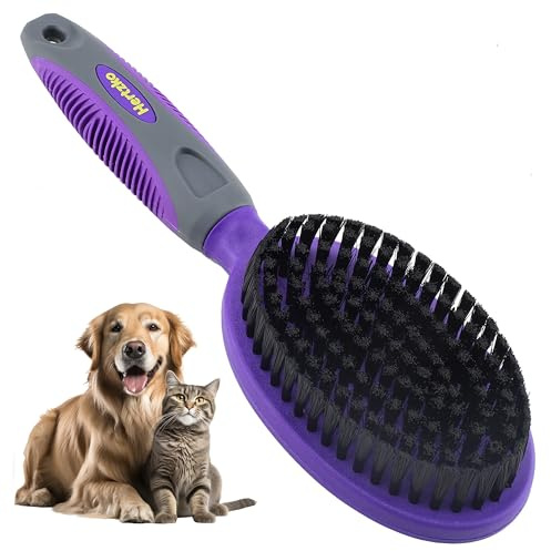 Hertzko Bristle Brush for Dogs and Cats with Long or Short Hair - Dense Bristles Remove Loose Hair from Top Coat, Removes Tangles, Dander, Dust, Trapped Dirt and Dead Undercoat (Single Sided)