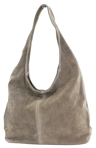 modamoda de T150 Damen Schultertasche Shopper Large aus Wildleder handmade in Italy, Farbe:Stone