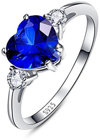 Bonlavie 925 Sterling Silver Rings for Women 2.25ct Blue Sapphire/Green Emerald/Amethyst/Cubic Zirconia/Ruby Ring Rhodium Plated Heart Bridal Engagement Wedding Promise Rings Size J 1/2-T1/2