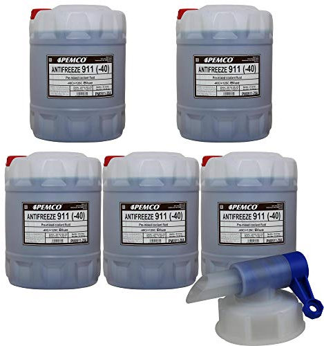 5x 20 L PEMCO Antifreeze 911 Kühlerfrostschutz blau Fertiggemisch + Auslaufhahn Typ G11