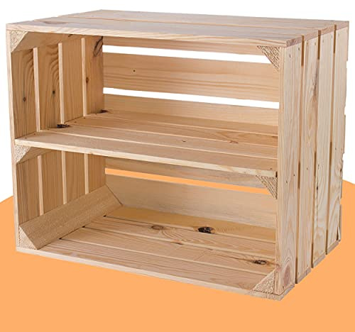 Obstkisten Online Natur Obstkiste mit Zwischenboden 50cm x 40cm x 30cm Weinkisten Naturbelassen unbehandelt helle Regalkiste Holzboxen als Wandboard stabile Dekokisten für Flur/Wohnzimmer