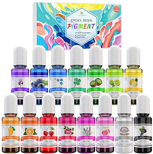 Epoxidharz Farbe - 15 Farben Flüssiger Epoxidharz Pigment Farbstoff für Epoxy Resin Kunst, Handwerk Machen - Konzentrierte Epoxidharz Farben für Kunstharz, Harz Gießen, DIY Kunsthandwerk - je 10ml