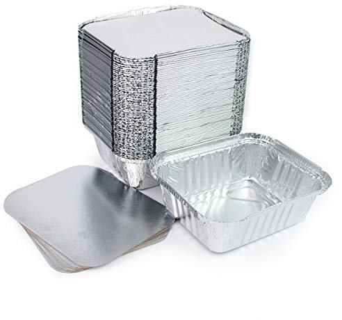 Miamex Lot de 100 Barquettes en Aluminium Jetables avec Couvercle pour Transport de Nourriture - Congélation - Cuisson (450ml)