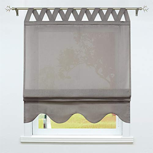 SCHOAL Raffrollo mit Schlaufen Halbtransparente Raffgardine Landhaus Schlaufenrollo Gardinen Leinen mit gebogten Abschluss 1 Stück BxH 120x140cm Grau