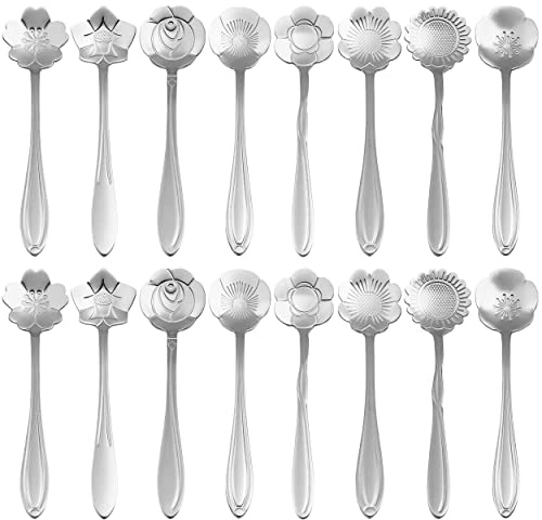 PBIEHSR - Juego de cucharilla de café (16 piezas, acero inoxidable, cuchara, cuchara, postre para agitar, mezclar, mermelada de batido (plata)