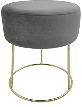 ECHTWERK runder Sitzhocker Marilyn, Polsterhocker aus Samtstoff, Schminkhocker mit Metallbeinen in Gold, Hocker geeignet für Schlaf- und Wohnzimmer, Fußhocker bis 150 kg belastbar, grau