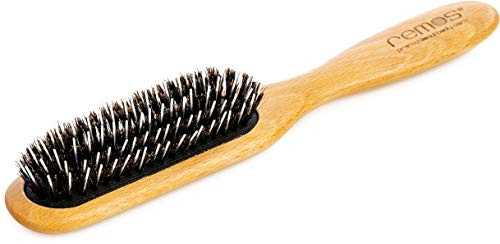 REMOS Brosse à Cheveux - bois hêtre - poils de sanglier & pince à coiffer - étroite
