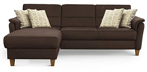 CAVADORE Ecksofa Palera / L-Form-Sofa im Landhausstil mit Federkern / 244 x 89 x 163 / Mikrofaser-Bezug, Braun